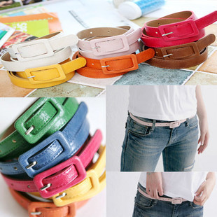 OMH wholesale New Fashion Women's Cute Nice Candy color PU leather Thin Belt New style 2013 +free gift