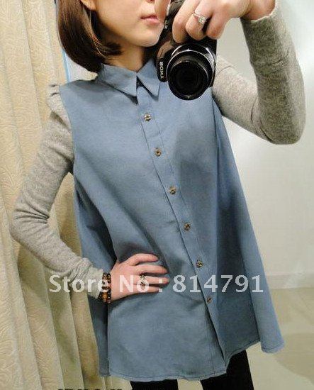 ON SALE!!2012 Autumn Lady's Shoulder Pads Puff Small Lapels Jean Long-sleeved Shirt CN Free Shipping((C-07))