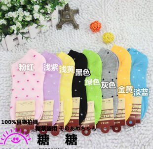 On sale! Free shipping! Lovely small  dot  candy color lady shallow mouth socks, lovely cotton socks ship socks,10 pair/lot