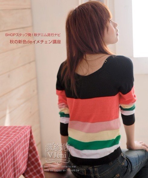 On sale!!Hot Fashion Korea/Japan Women Colorfull striped Cardigan Sweater,ladies Knitwear Cardigan Gray,Black,Red,Yellow,X2139