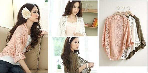 On sale!! New Hot New Fashion Korea Women Hollow Sweater Shawl Shrug Jacket Knitwear Cardigan Pink/White/Black/Coffee/Gray/Beige