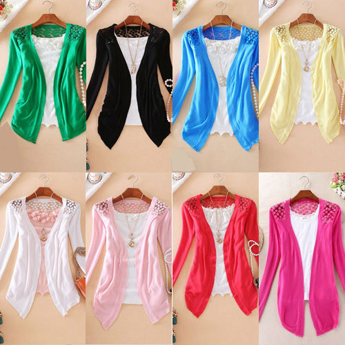 ON SALE !Women Lace Sweet Candy Color Crochet Knit Blouse Sweater Cardigan 3738