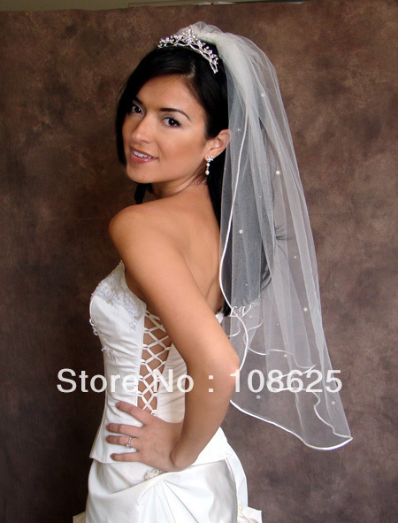 One Layer White Ivory Bridal Wedding Veil New Satin Edge  BV044