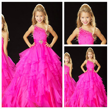 One One Shoulder Floor Length Ball Gown Girls Pageant Dresses 2013 Free Shipping