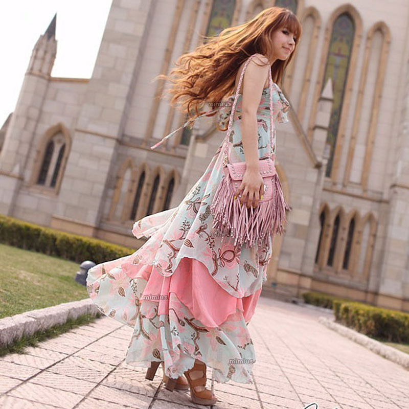 One-piece dress bohemia fashion over-the-knee dress, chiffon full dress