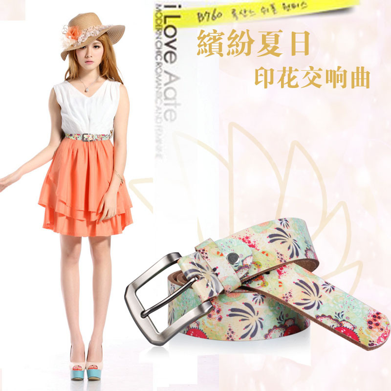 One-piece dress decoration belt flower genuine leather strap fashion all-match belt