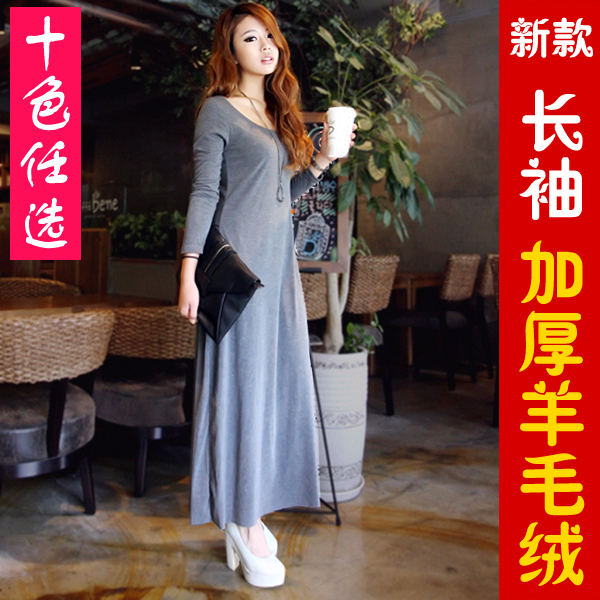 One-piece dress mopping the floor full dress plus size clothing long-sleeve basic skirt bohemia full dress, free shipping