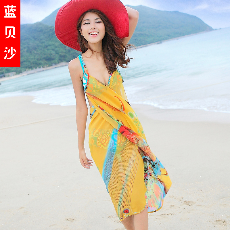 One-piece dress style muotipurpose beach dress yarn spaghetti strap sexy chiffon slim mantillas