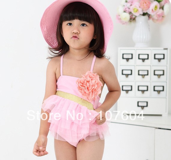 One Piece Kids Swimwear News Cute Pure Pink Summer Pink Swimsuits for Little Girl Five Sizes