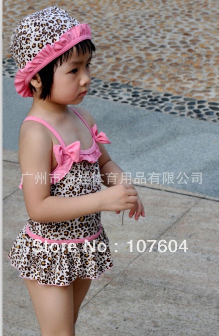 One Piece Swimwear News Cute Leopard Summer Pink Polka Dots Swimwear for Little Girl Five Sizes