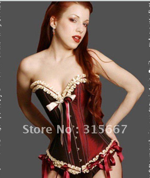 One set,Free shipping!! sexy embroidered lady corset, bustier ,lingerie, strapless red solid boned corset SFC8185  wholesale