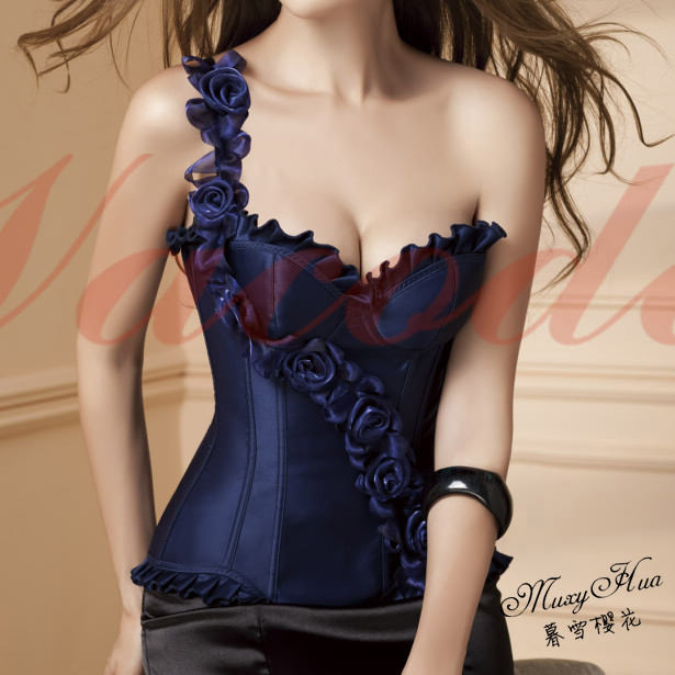 One shoulder belt bra shapewear shaper Dark Blue formal dress flower underwear fashion