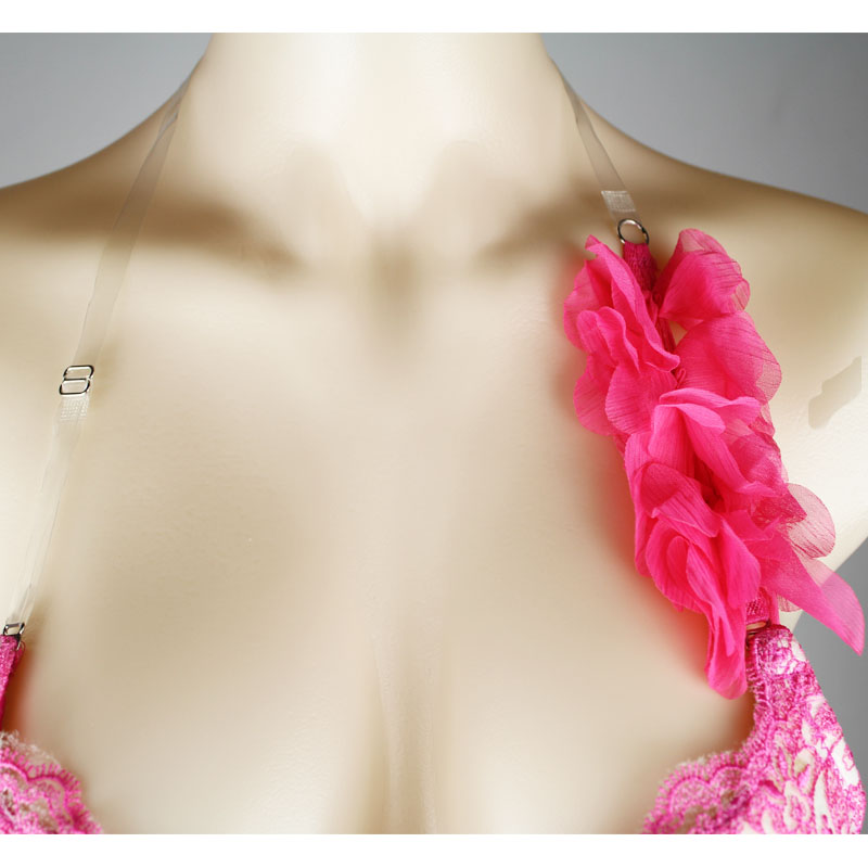 One shoulder belt chiffon three-dimensional petals underwear tpu transparent elastic belt steel buckle shoulder strap