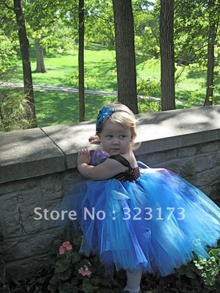 One Shoulder Blue&Purple Tulle Fabric With Beading&Applique Ankle Length Custom Made Real Sample Flower Girl Dress