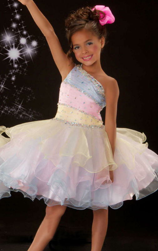 One Shoulder Organza Three Layers Beaded Short Pageant Lovely Girl Birthday Party Dresses Flower Girl Dresses
