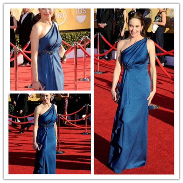 One Shouler Royal Blue A Line Ruffles Accented Diane Lane Celebrity Dresses 2012
