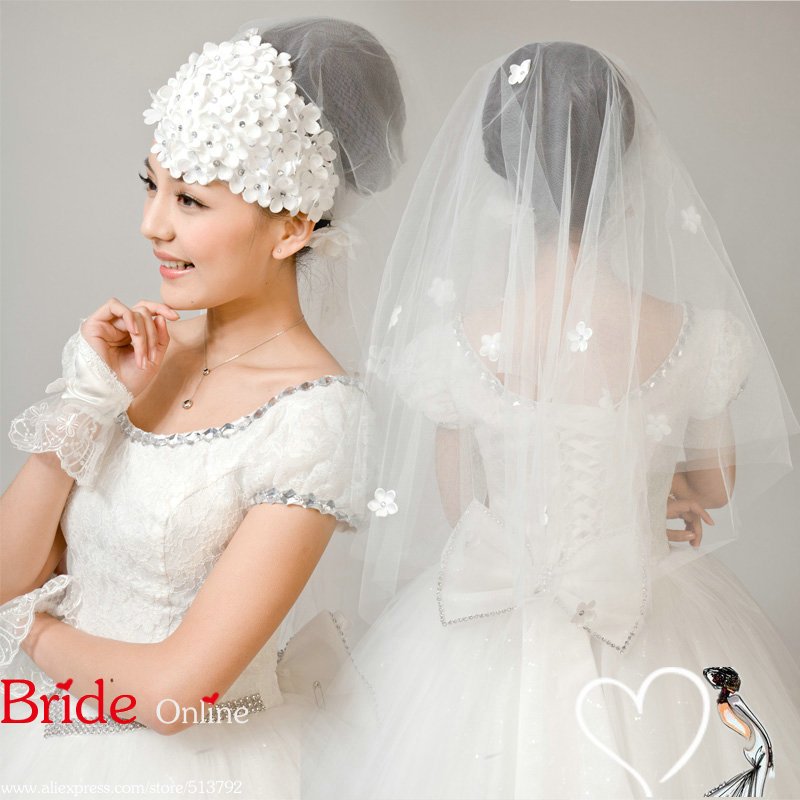 One-tier Beaded Flowers Tulle Wedding Veil White Ivory In Stock Wedding Accessories