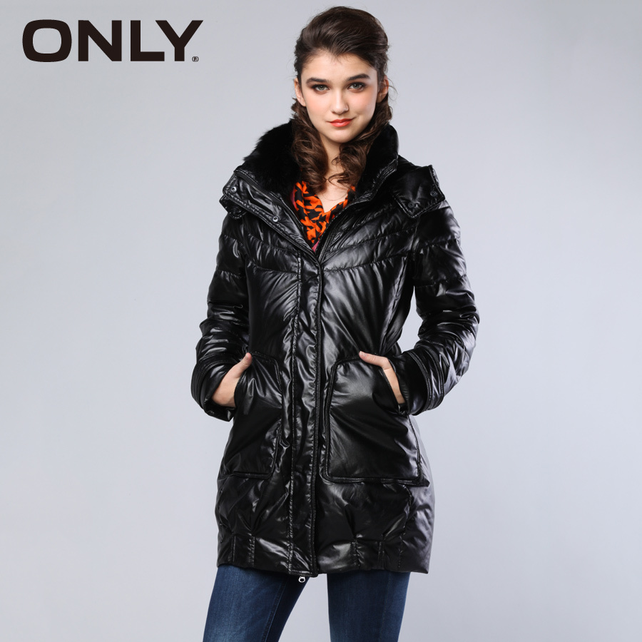 Only genuine leather rabbit fur leather casual down coat t black 112412006010 M-I-X