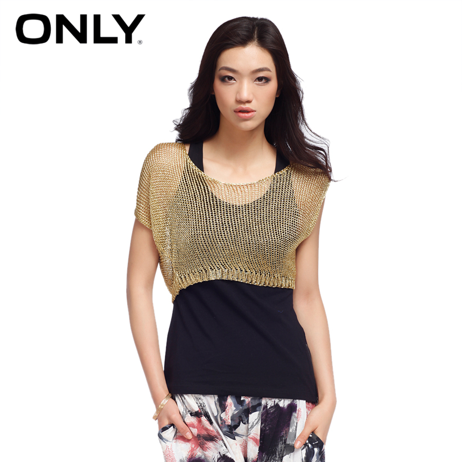 Only metal quality asymmetrical midsweet twinset mesh sweater e golden 112124058056