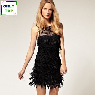 [Only Top] Brand New Women's Fashion evening clothes Allover fringed flapper Evening Cocktail Party Dresses (980) UK Size 8-16