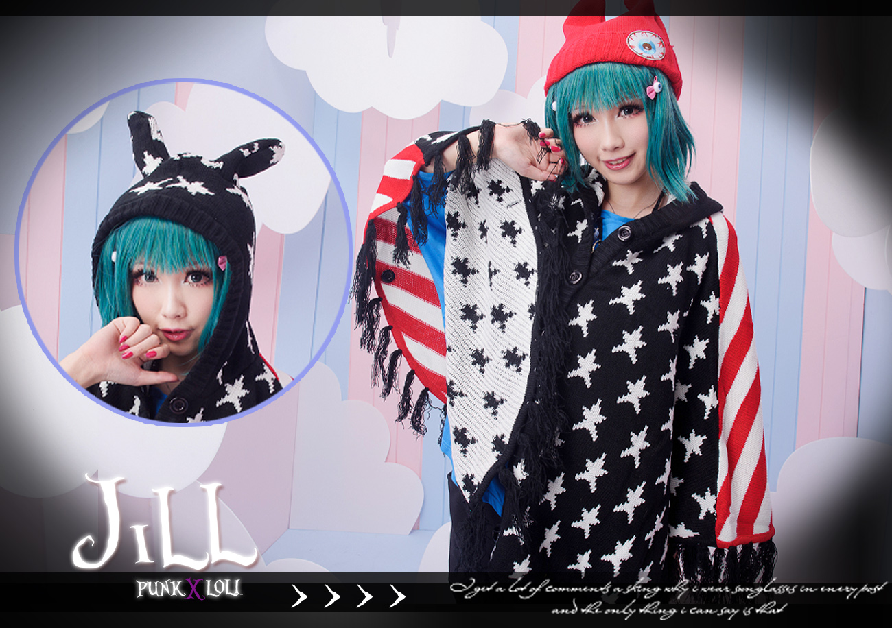 Oo oo punk wind lovely rabbit hinggan national flag with a hood cloak sweater outerwear spank
