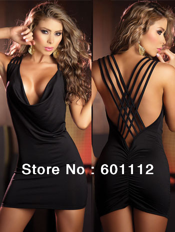 Open String Back Tank Style Black Mini Dress size free 2328 New style+ free shipping
