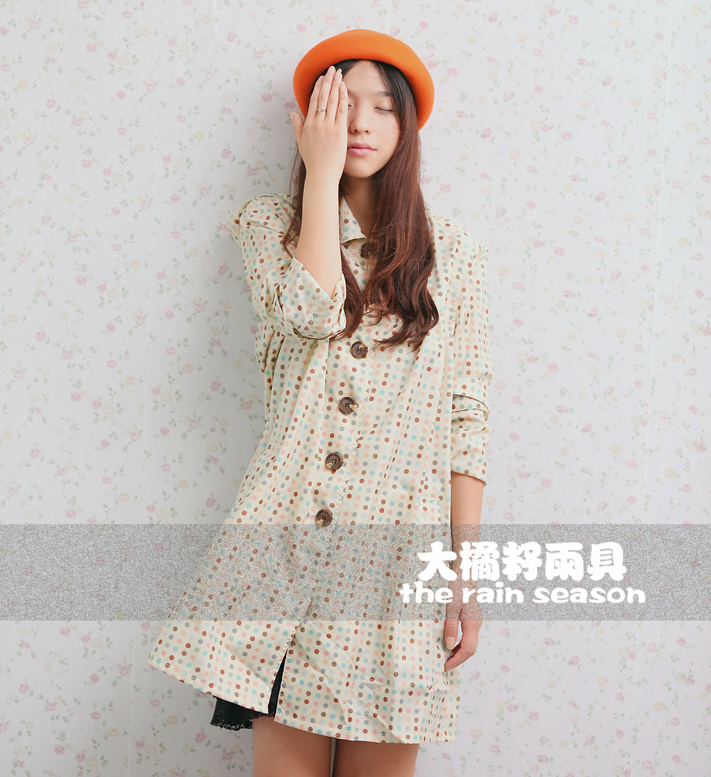 Orange big seed rain gear colorful fashion circle dot raincoat trench dry 1002 beige