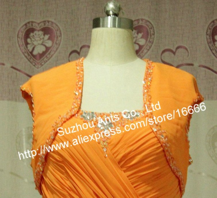 Orange Chiffon Ladies Bead Bridal Wrap Cap Sleeve New Fashion RJ005