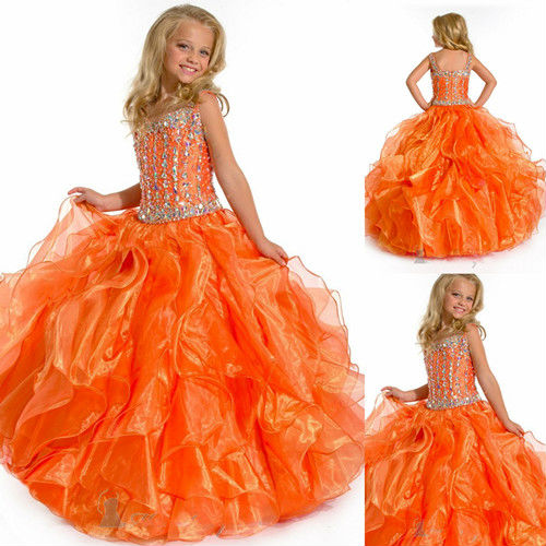 orange floor length kids pageant dresses for sale organza floor length square beaded sequin decorations