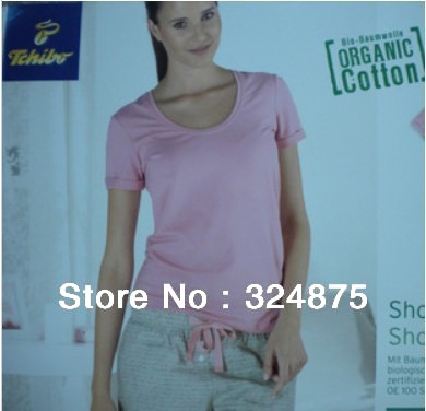 Organic Cotton Short Sleeve Tee and Sleep Shorts with Printed Logo Women's Pajamas Set Comfortable Sleepwear