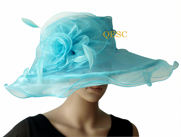 Organza Formal Dress hat  with organza flower and feathers for church.can pick 3 colors from swatch.FREE SHIPPING BY EMS.