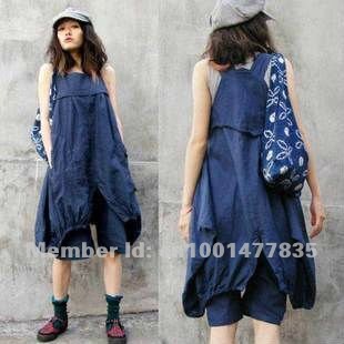 Original Design Cotton and Linen Loose Imitation Dovetail Double Bud Skirt Double Two Wear Conjoined Twin Pants/Dress