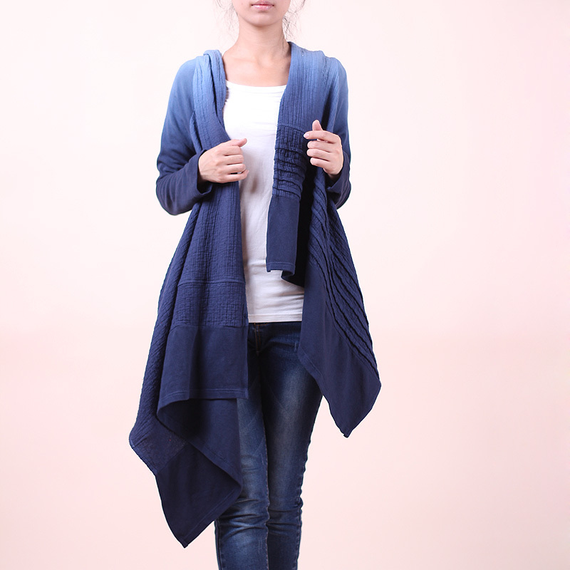Original design gradient color irregular 100% cotton cape long design trench cardigan