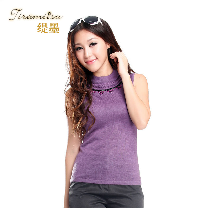 Original design super all-match classic purple beading sleeveless basic vest sweater