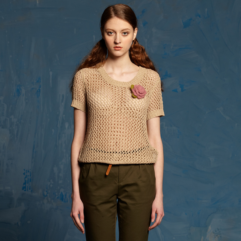 Original design women's short-sleeve sweater 2s9882 cutout mesh shirt