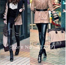 ORIS knitting 9-358 2012 Fashions Celebrity Style Neon Metallic Electric Zippers Leather Leggings Tights S/M/L  FREE SHIPPING