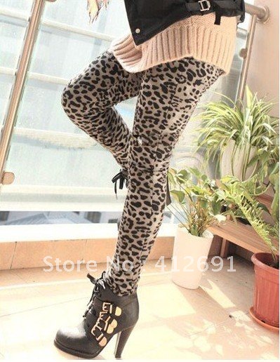 ORIS knitting Women Fashion Thick Leopard Leggings Fashion Fleeces Winter Warm Legging Tights  New Pants Hot Sale FREE SHIPPING