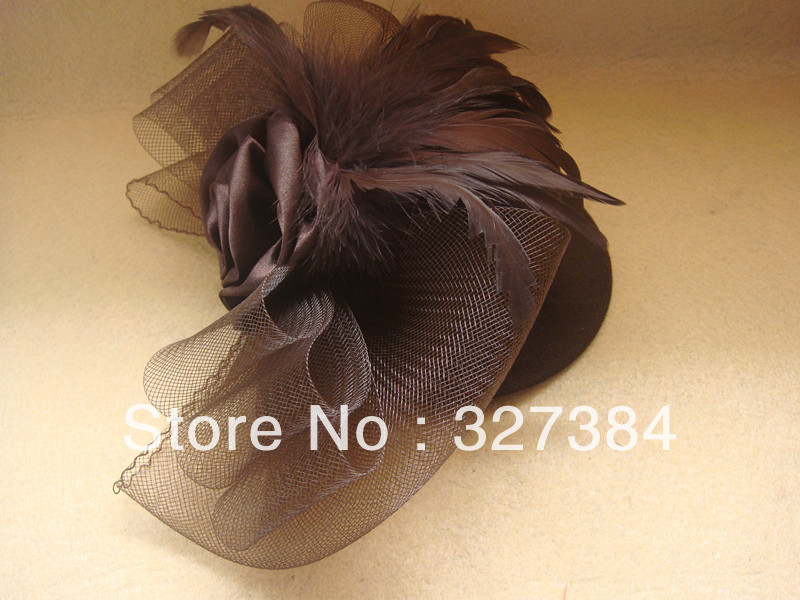 Ornating Retro-Palance Fabric Tulle with Feather Satin Wedding Bridal Hat/Hat/Headpieces Free Shipping D234