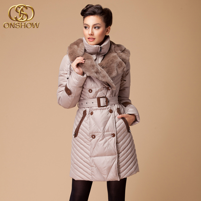 Os 2012 handsome military rex rabbit hair slim medium-long female down coat