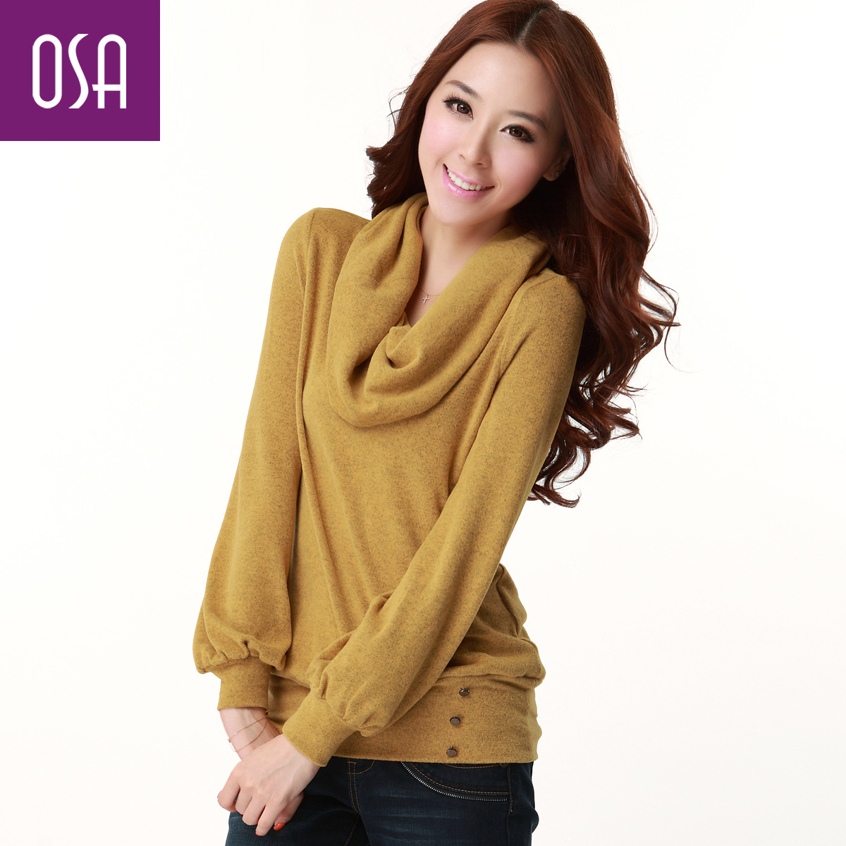 Osa autumn and winter new arrival women's slim heap turtleneck basic sweater lantern long-sleeve pullover sweater t13136