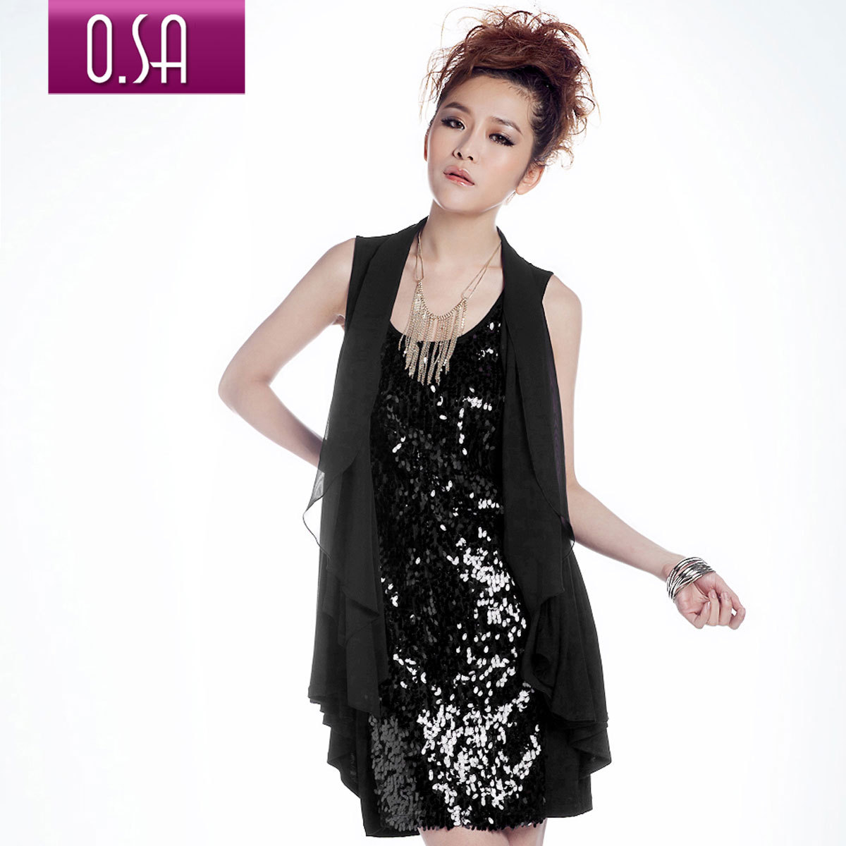 Osa OSA o.sa women's 2013 summer chiffon patchwork faux two piece set sweater h10423