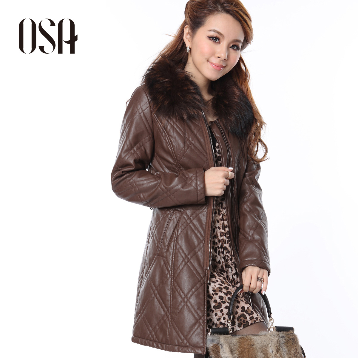Osa2012 autumn and winter women raccoon fur long design women's PU clothing outerwear g13212