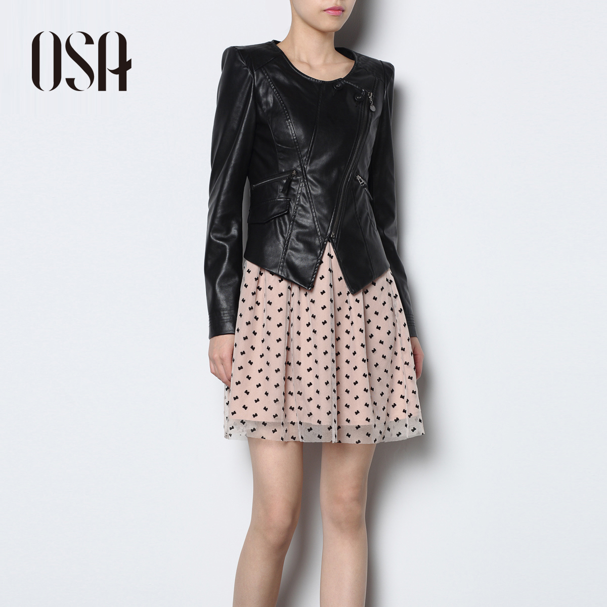 Osa2013 spring women's fashion o-neck zipper leather clothing outerwear short design g33003