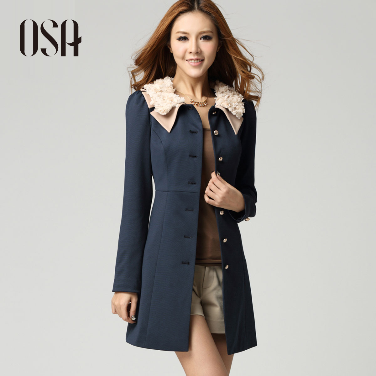 Osa2013 spring women's spring and autumn outerwear slim medium-long women's trench outerwear f33003