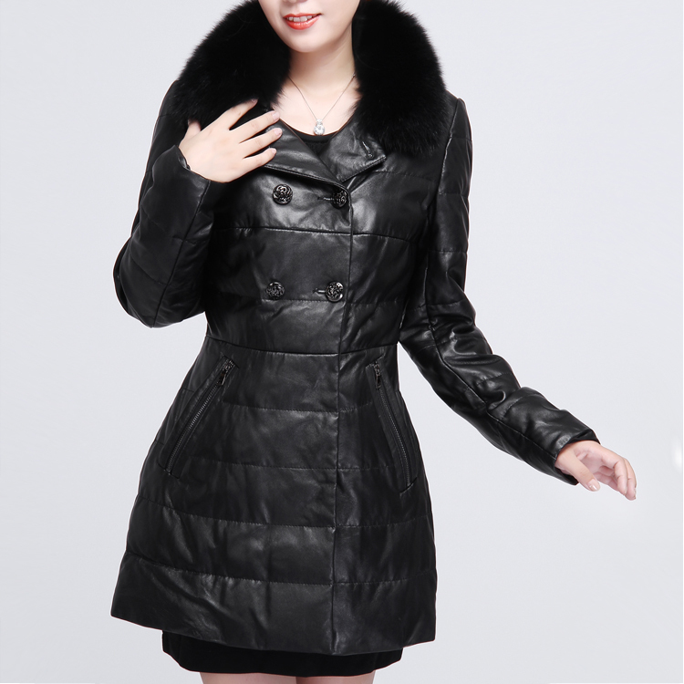 Ot sheepskin down coat ! luxury fox fur thermal genuine leather down clothing female genuine leather black medium-long