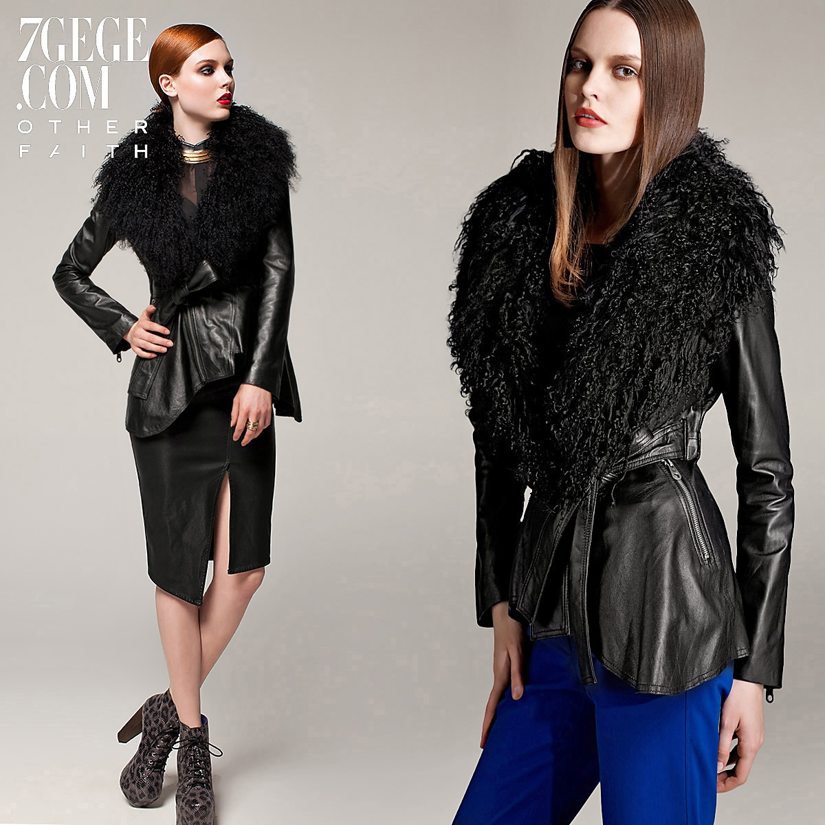 Otherfaith wool collar slim black vintage sheepskin clothes female 13g1104