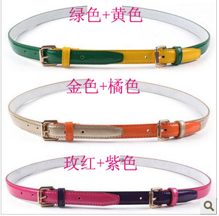 Othermix candy color patchwork genuine leather dual-use thin belt strap women's accessories sweet