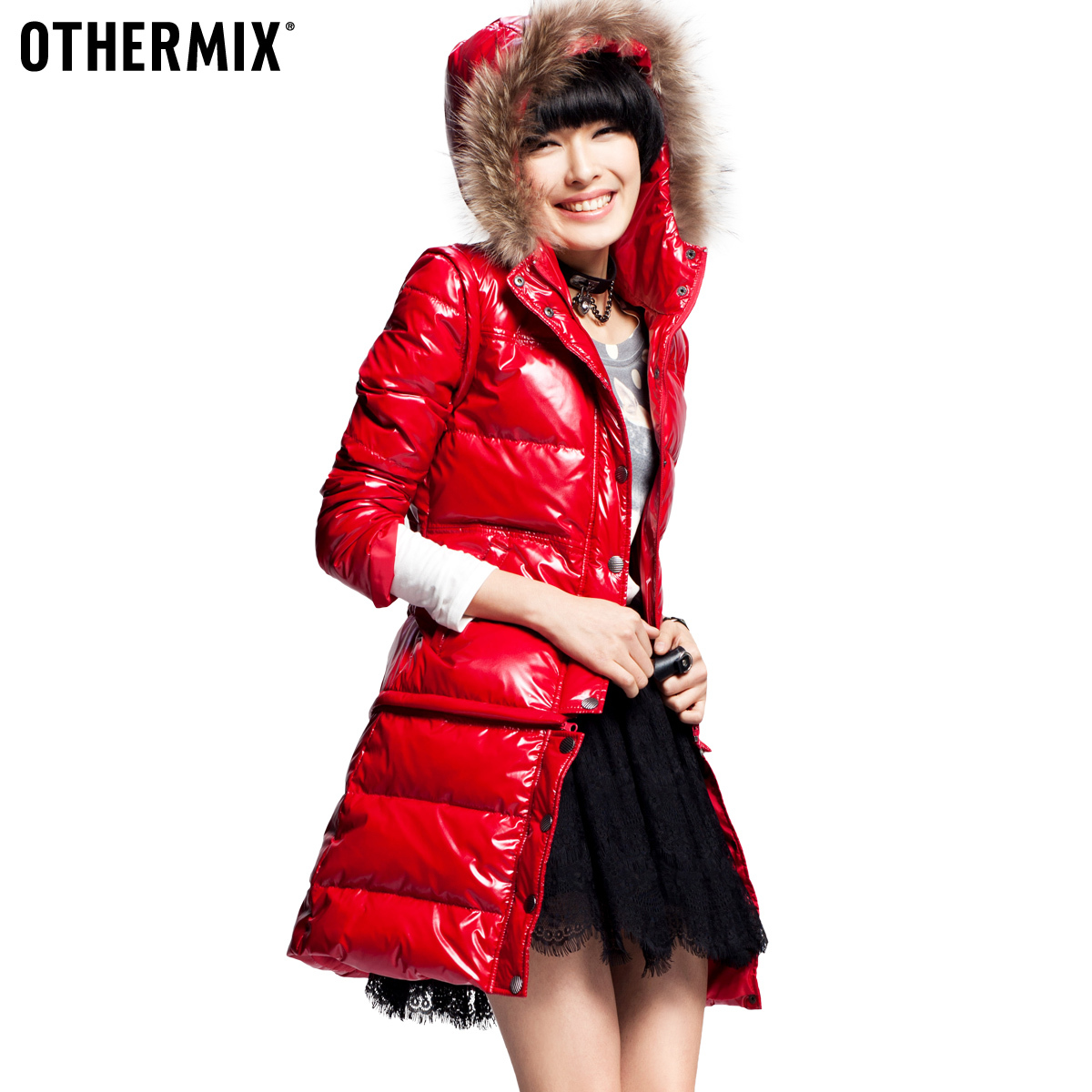 Othermix magic 2012 shiny long design down coat Women slim 12v1401