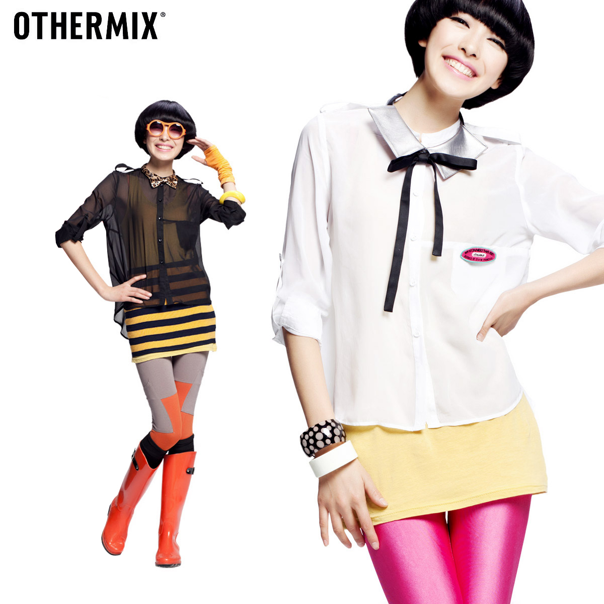 Othermix2013 women's spring medium-long translucent o-neck long-sleeve shirt female 22d2105