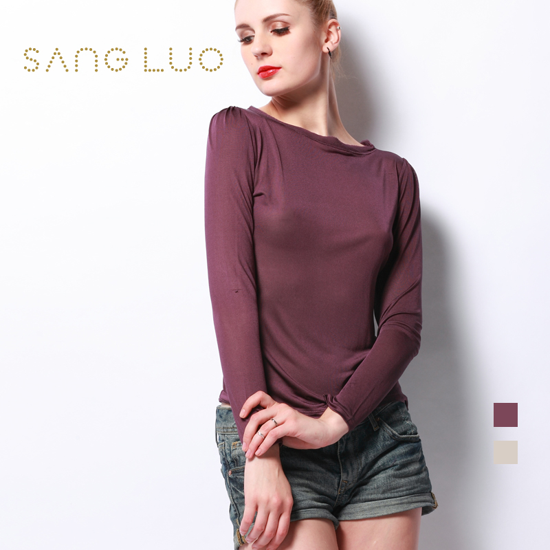 OTTO 228 mulberry silk lounge o-neck long-sleeve pure silk knitted basic shirt free shipping